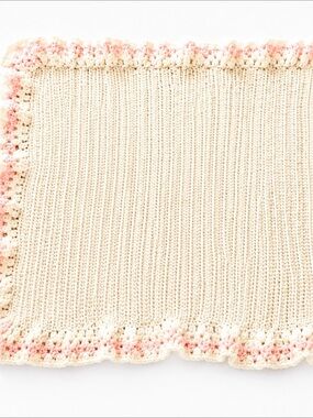 Handmade Cream and Pink Crochet Baby Blanket